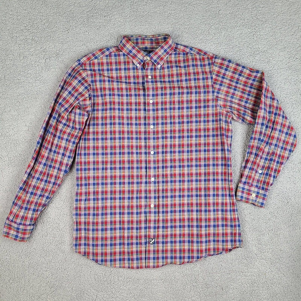 Cremieux Classics 38 Shirt Men's Large Blue Red Plaid Long Sleeve Button‎ Down